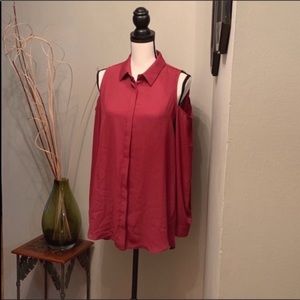 Pleione burgundy cold shoulder chiffon top